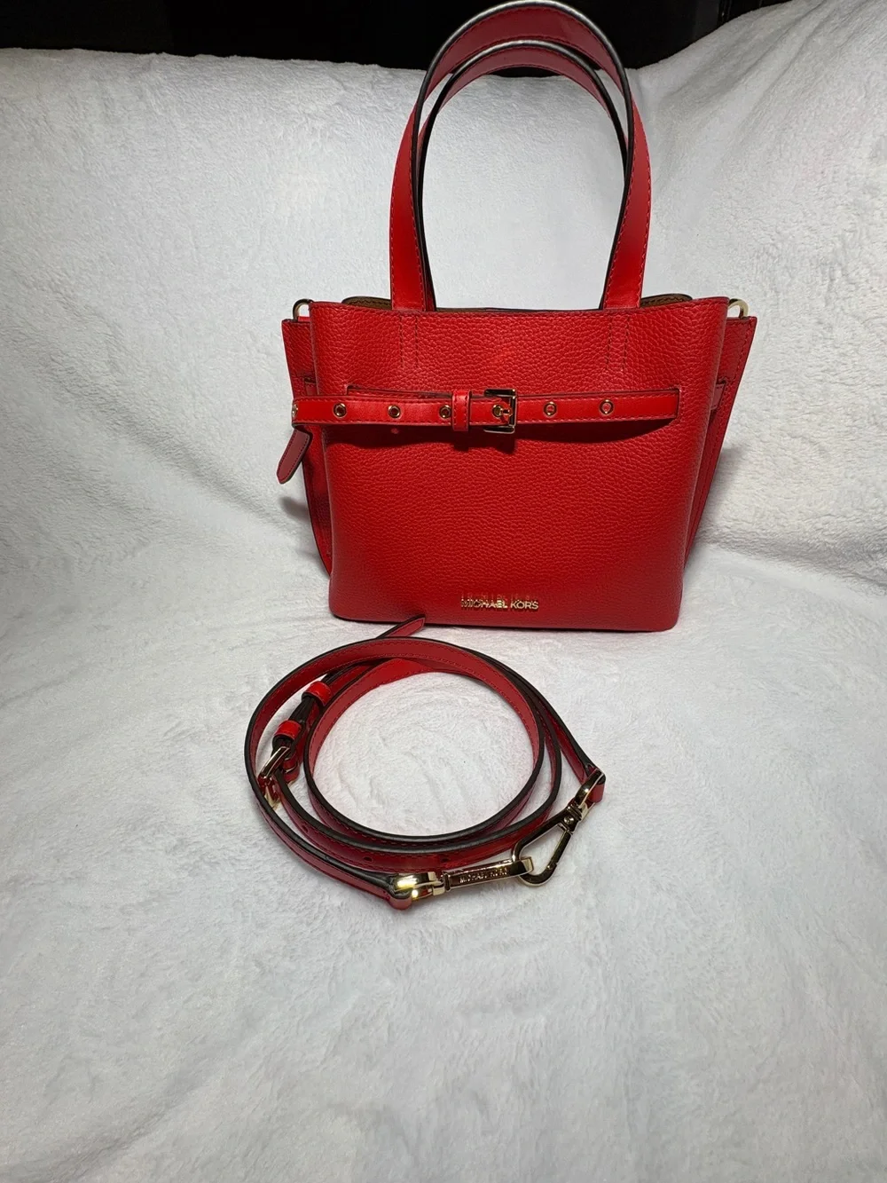 Michael Kors Red Leather Satchel with Belt Accent